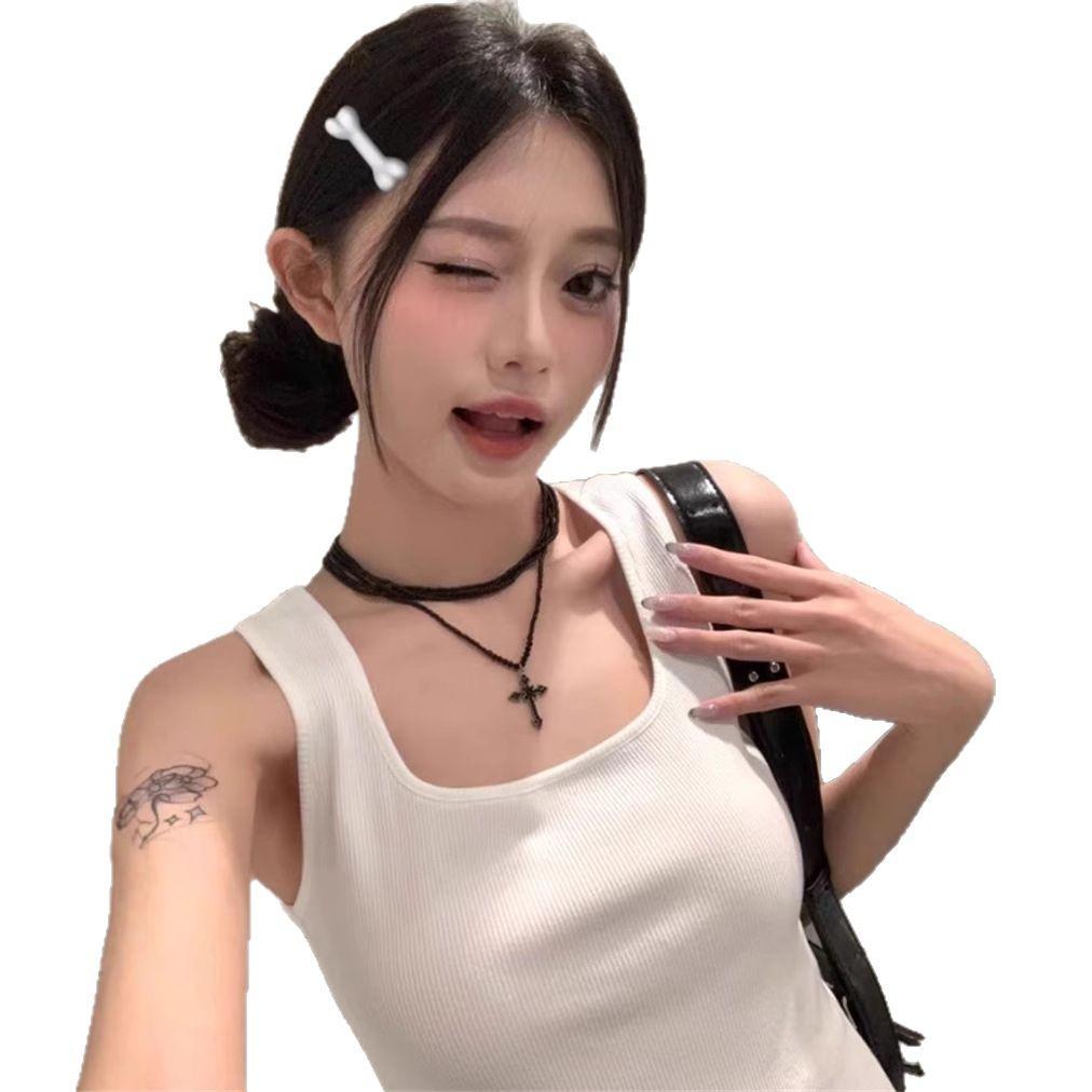 Women's Sleeveless French Knitted Vest Dress - Waist-Cinching First Love Style Little White Dress