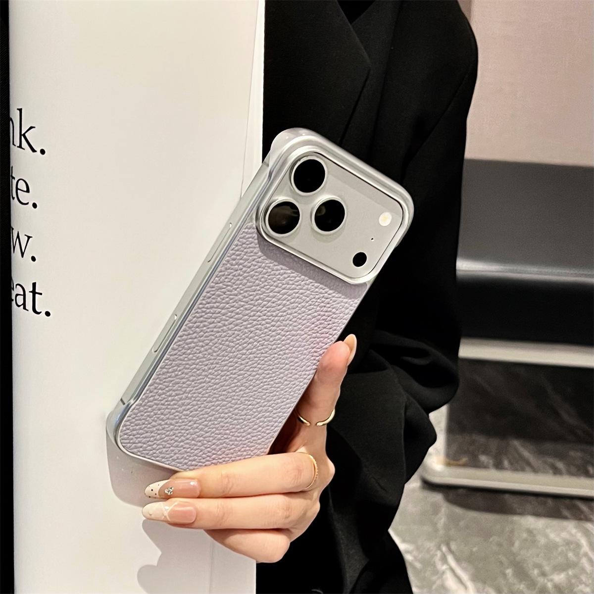 

Electroplated Lychee Pattern iPhone 14/13 Case, Compatible with Apple 17/16/15 PROMAX, Drop Protection, Edgeless Design iPhone 13 Pro