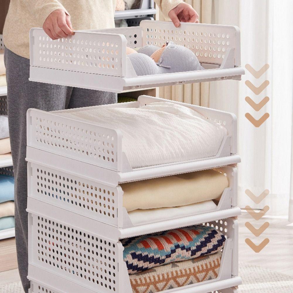 Stackable Drawer Organizer Plastic Storage Baskets Saving Space Clothes Sorting Rack  Kitchen