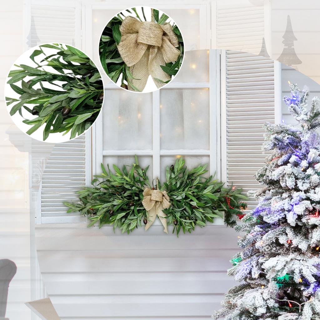 Artificial Leaf Garland with Bow Realistic Faux Greenery Decorative Swag for Door Mantel Tabletop Wall Home Office Indoor Outdoor Use
