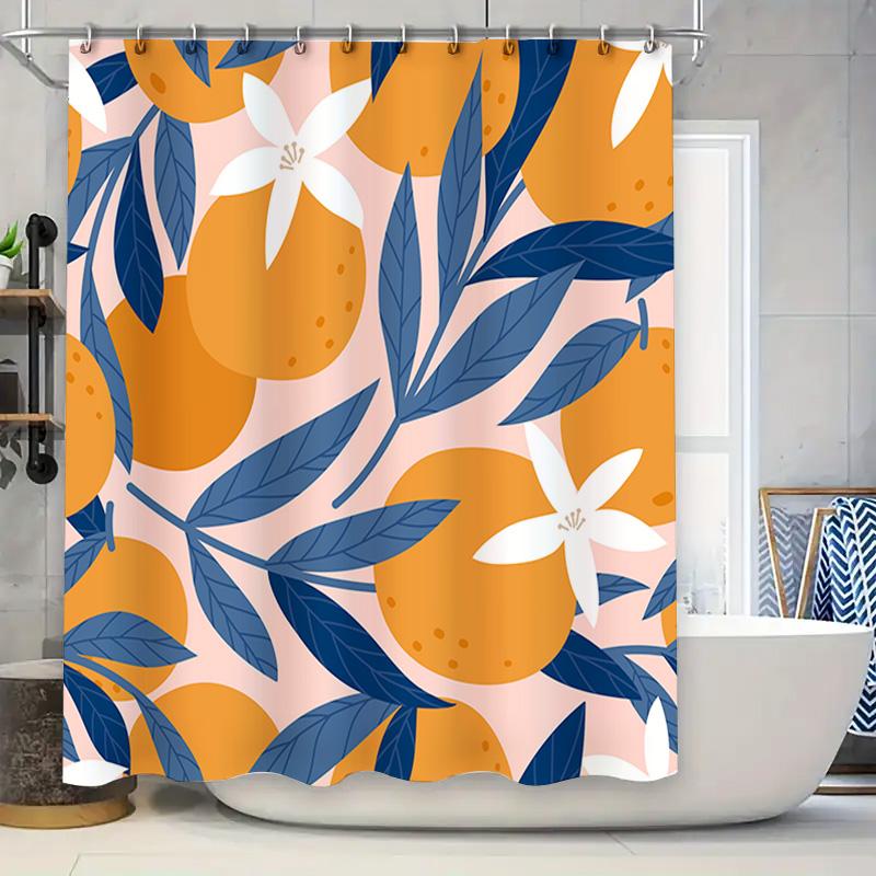 

Bright Orange Blue White Floral Shower Curtain For Bathroom Decor Home Decor Size: 180X240Cm (71X95) W60H190(CM)-1 Pcs