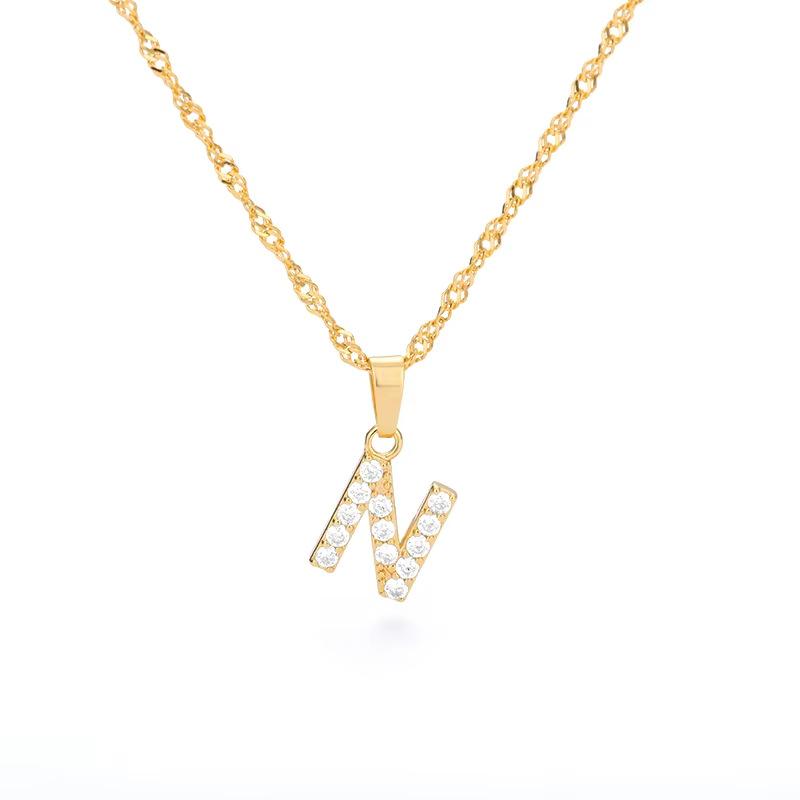 New English letter necklace plated with real gold and slightly inlaid with zircon letter pendant stainless steel chain