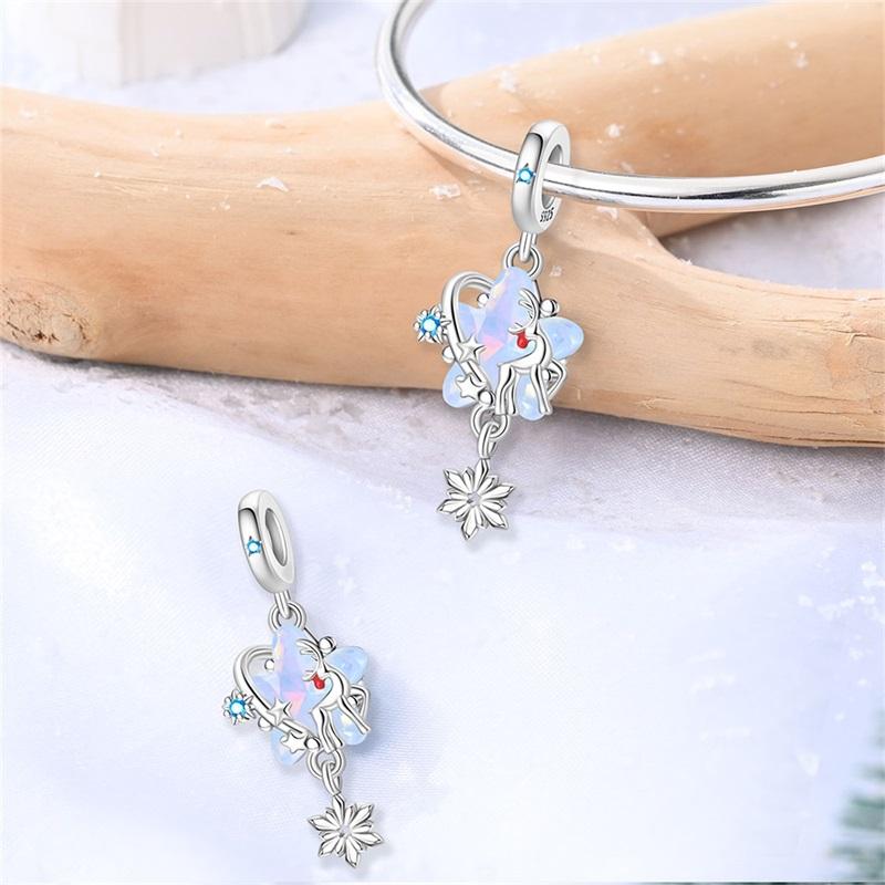 Copper Christmas Series Charms Blue Snowflakes Pendant Jewellery Fit Original Bracelet Necklace For Women Diy Gift