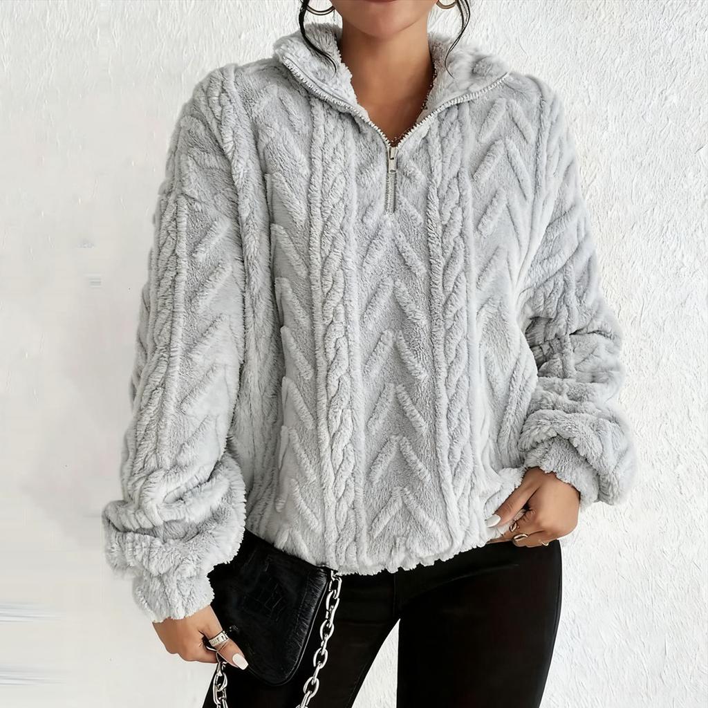 Women's Fashion Casual Long-sleeved Zip Winter Warm Tops Loose Outerwear Sweatshirt