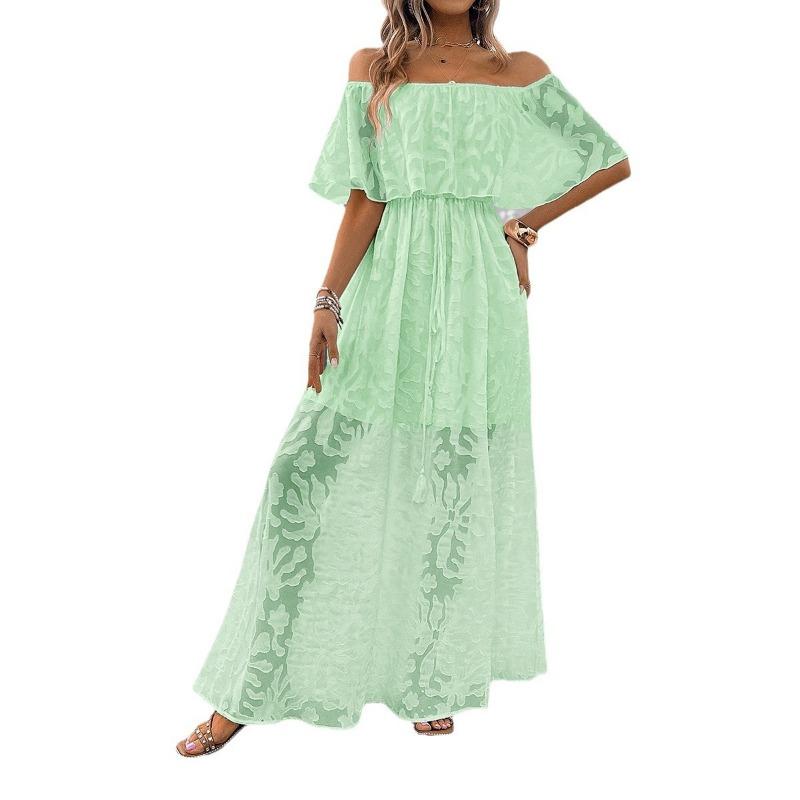 Sukienka damska na wiosnę i lato z dekoltem w serek i wysokim stanem