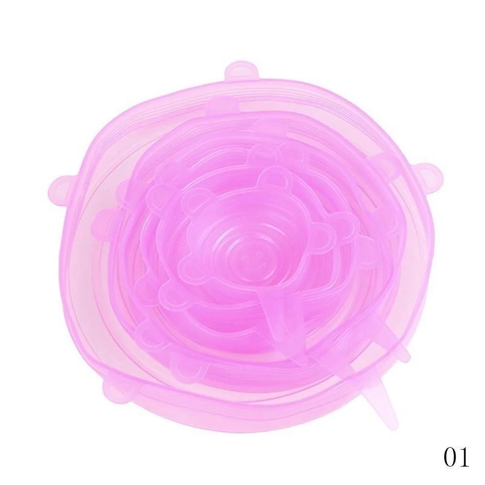 6pcs/set Reusable Silicone Wrap Food Fresh Keeping Wrap Kitchen Tools Silicone Food Wrap Seal Lid Cover Stretch Tools