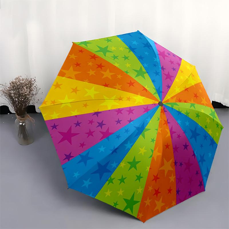 1pc Colorful Star Wheel Pattern Umbrella with Plastic Handle,Vibrant Cartoon Pattern,Multi-functional UmbrellaPT234