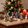 Indoor Creche Display 11 Pcs Christmas Nativity Scene Set, Resin Mini Figurines Tabletop Decor, Centerpieces Holy Family Angel Shepherd Animals