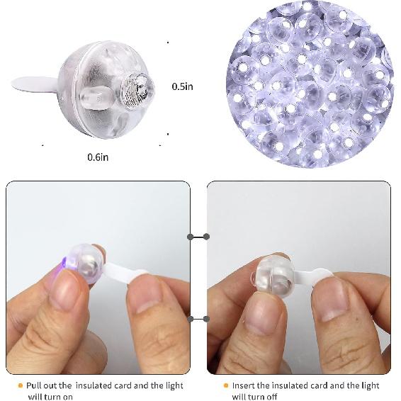 Aogist 100 Stück Weiße Ballonlichter, Lange Standby-Zeit Wasserdichtes Mini-Licht, Batteriebetrieben, Runde LED-Kugel Lampe für Latexballon Papierlaterne Party
