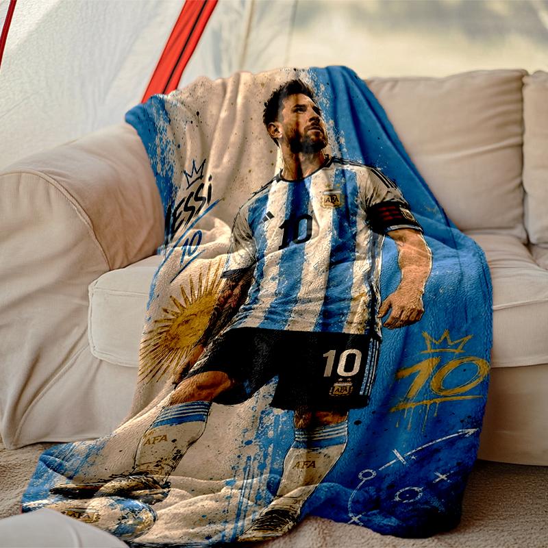 Football Star Messi Pattern Blanket, Cozy Blanket for All-Season Comfort on Sofas, Beds, Office, Car, Camping and Travel