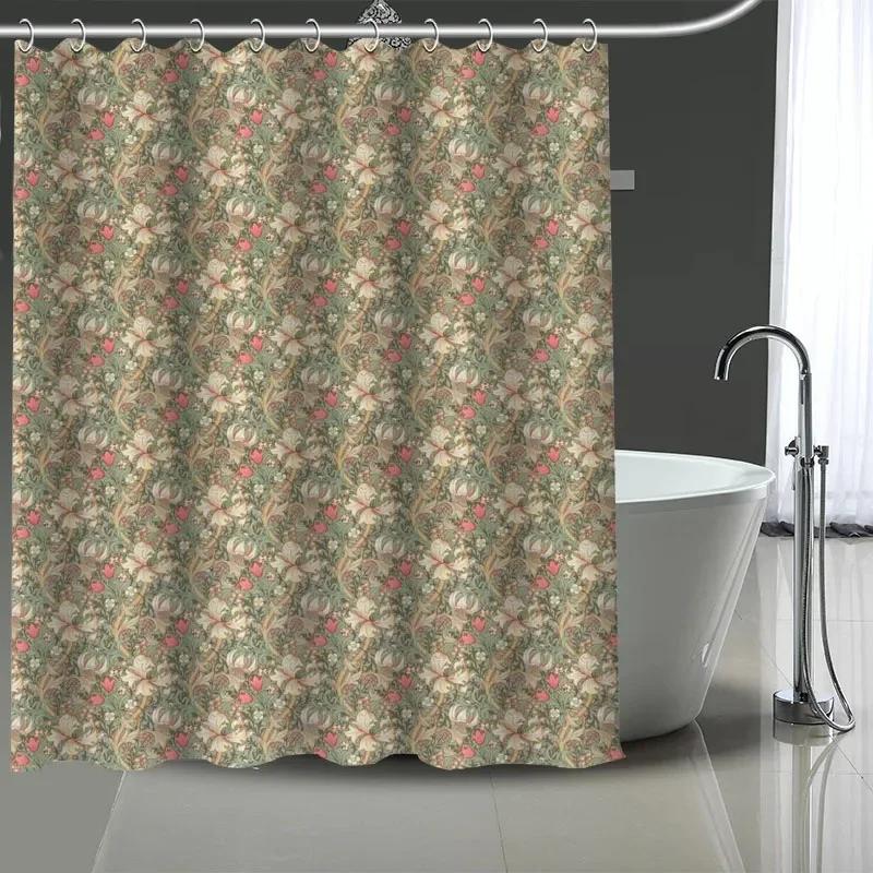 William Morris Art Custom Pattern Polyester Bath Curtain 180X180Cm Shower Curtains Diy Bath Screen Printed Curtain For Bathroom