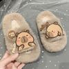Kawaii Children Warm Capybara Slippers Creative Winter Home Shoes Capibara Plush  Slippers  Bedroom