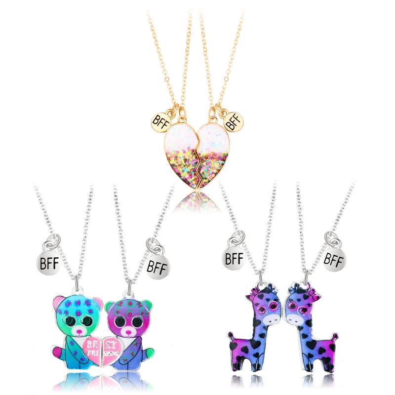 2Pieces/Set Heart Pendant Magnet Matching Necklace Colorful BFF Friend Girlfriend Relationship Gift Valentines Day
