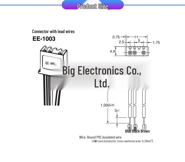 EE-1003 Miniature Photoelectric Sensor Cable with Connector Plug