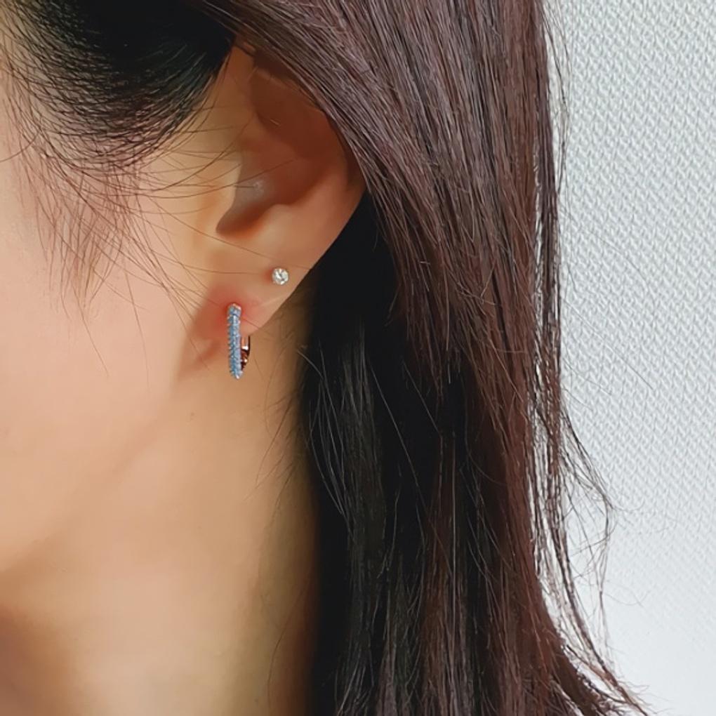 

Women s Bling Square Cubic One-Touch Earrings pink gold