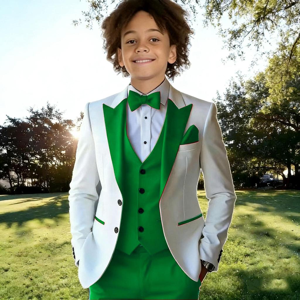 Fiú öltönyök 3 részes Gyerek Fehér Zakó Szettek Piros Mellény Nadrág Virágos Fiúk Hivatalos Party Öltöny Gyerek Esküvői Öltöny Szmokingok