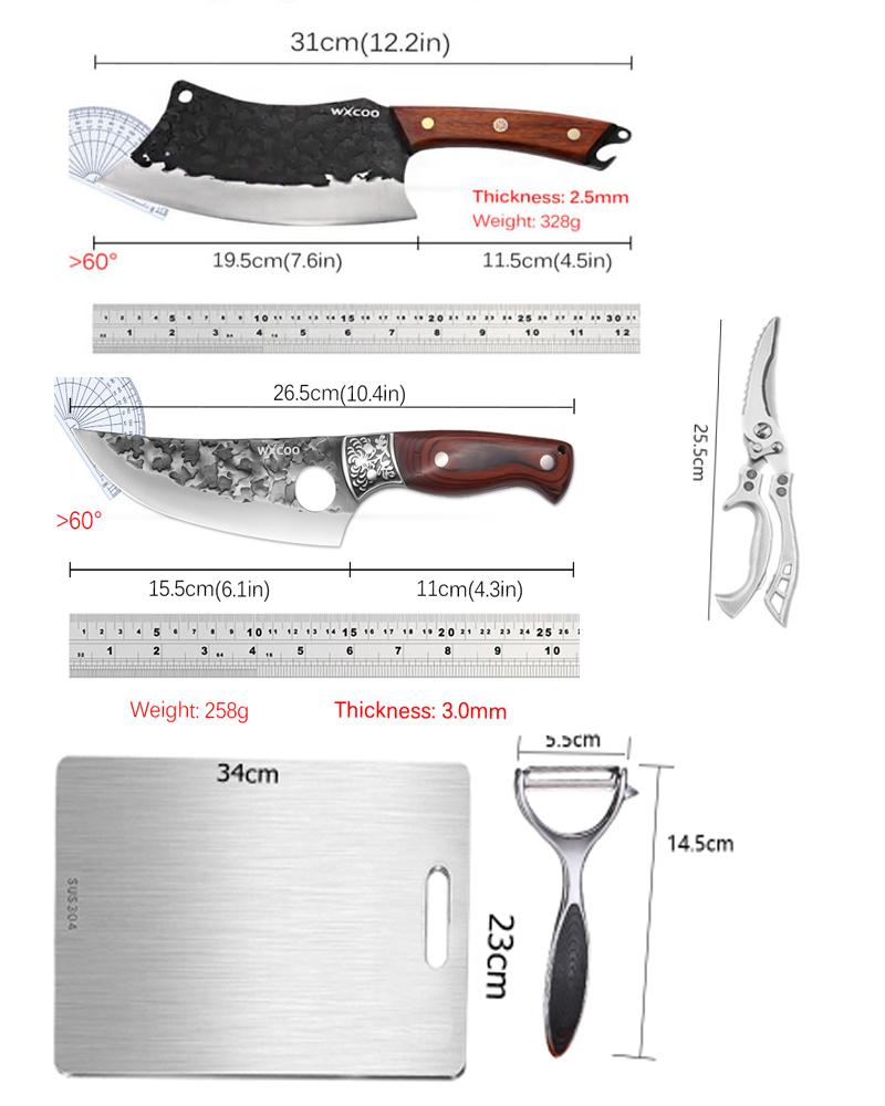 WXCOO Hand Forged Butcher Knife Stainless Steel Boning Knife Cutting Board Set Kitchen Knives Chopping Tools BBQ Meat Cutting