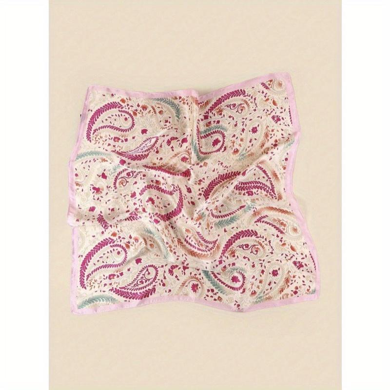 1pc Women Silky Paisley Floral Print 70cm Square Scarf, Versatile Bandana, Waist Tie, Hair Accessory, Fashion Neckerchief