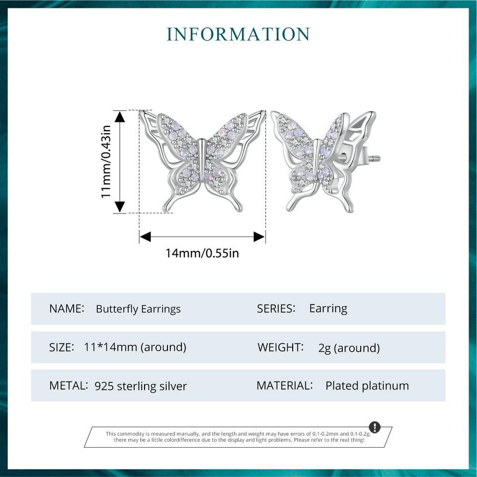 Bamoer Stříbro 925 Exquisite Butterfly Náušnice Náušnice hmyzu Náušnice pro ženy Párty s kubickými zirkony Jemné šperky