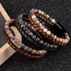 Natural Stone Bracelets Genuine Leather Braided Bracelet Black Stainless Steel Magnetic Clasp Tiger Eye Bead Bangles Men Jewelry