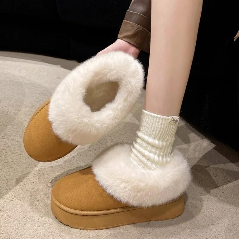 2024 New Warm Boots Women Winter Flats Shoes Short Plush Fur Ankle Snow Boots Casual Shoes Sport Suede