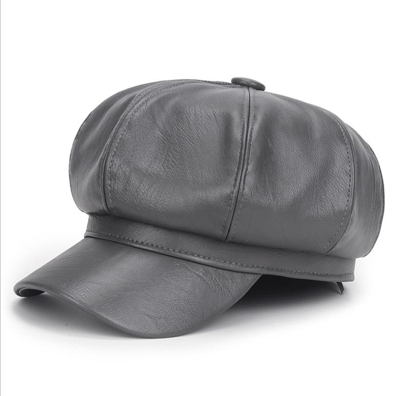 Women's Autumn/Winter Korean-Style PU Beret: Trendy Solid Color Octagonal Hat
