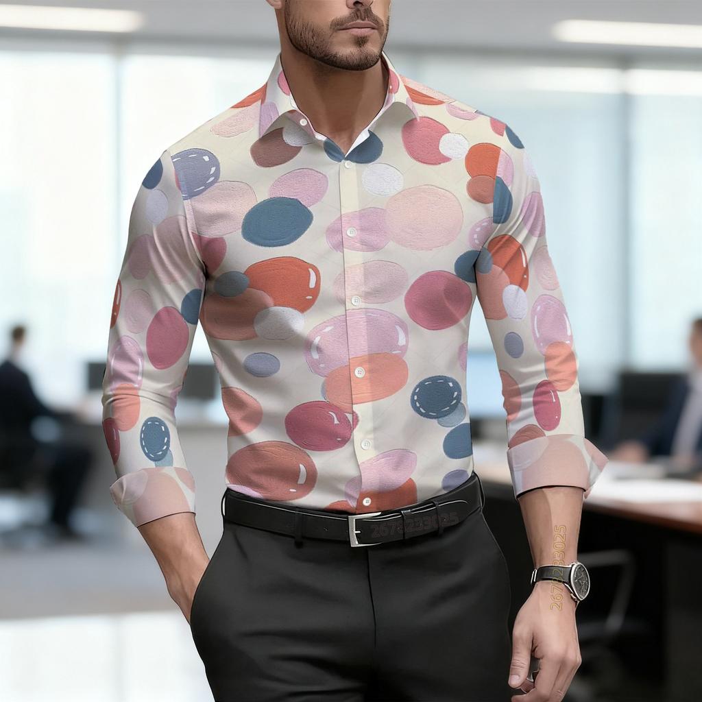 Camicia da uomo 2026, nuova, a pois bianchi e neri, a maniche lunghe, da lavoro, vestibilità slim, alla moda, casual, tessuto di alta qualità