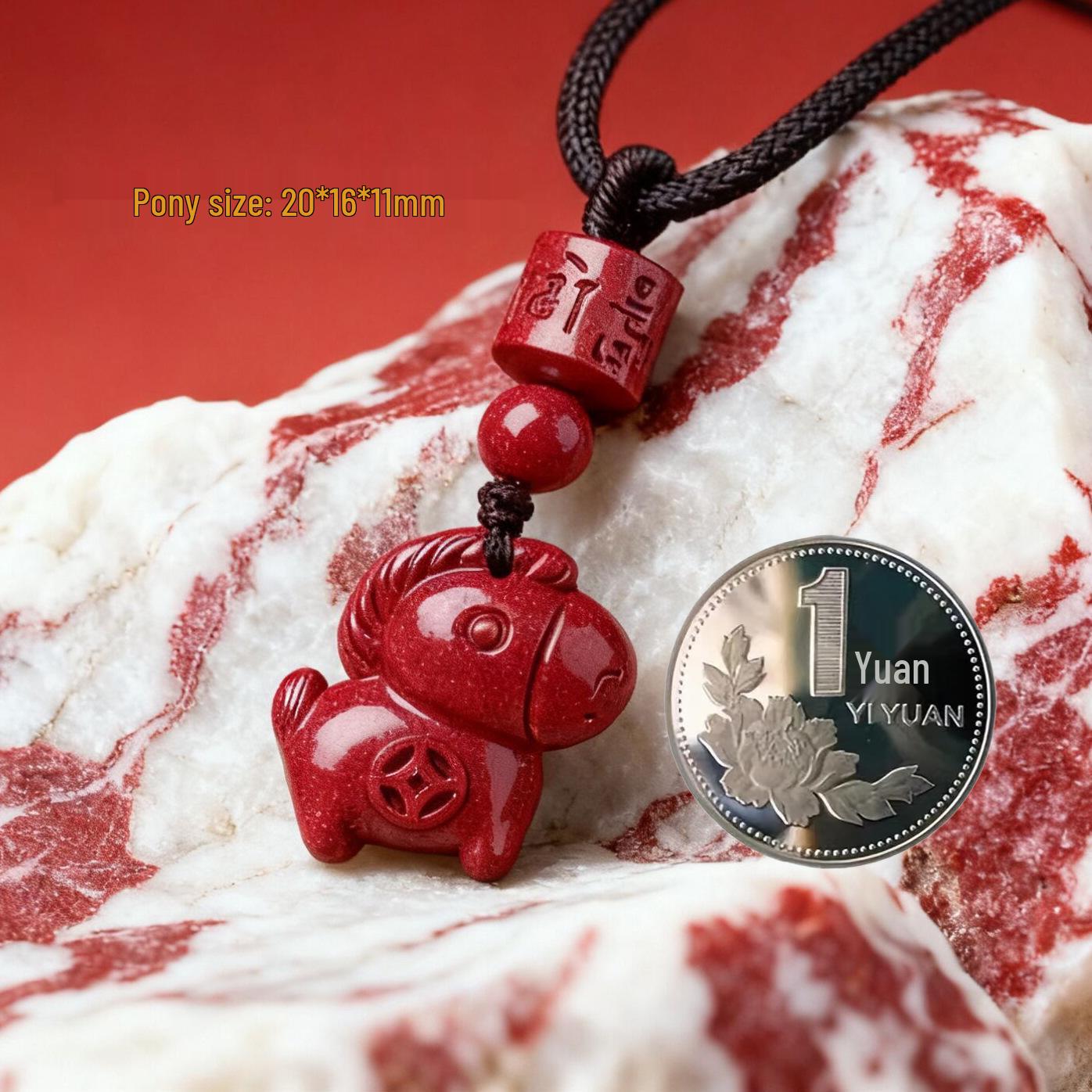 

Authentic Cinnabar Zodiac Horse Pendant Necklace for Women and Children
