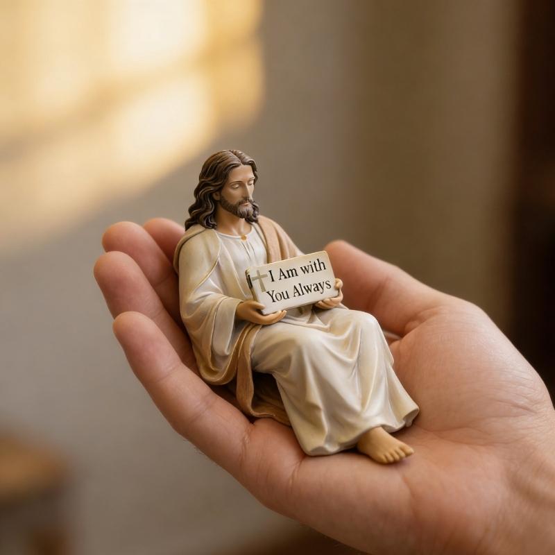 Sitting Marys/Jesuses Christ Statue with Sayings Sign Resin Desk Companion Figurines Religious Ornament Gift
