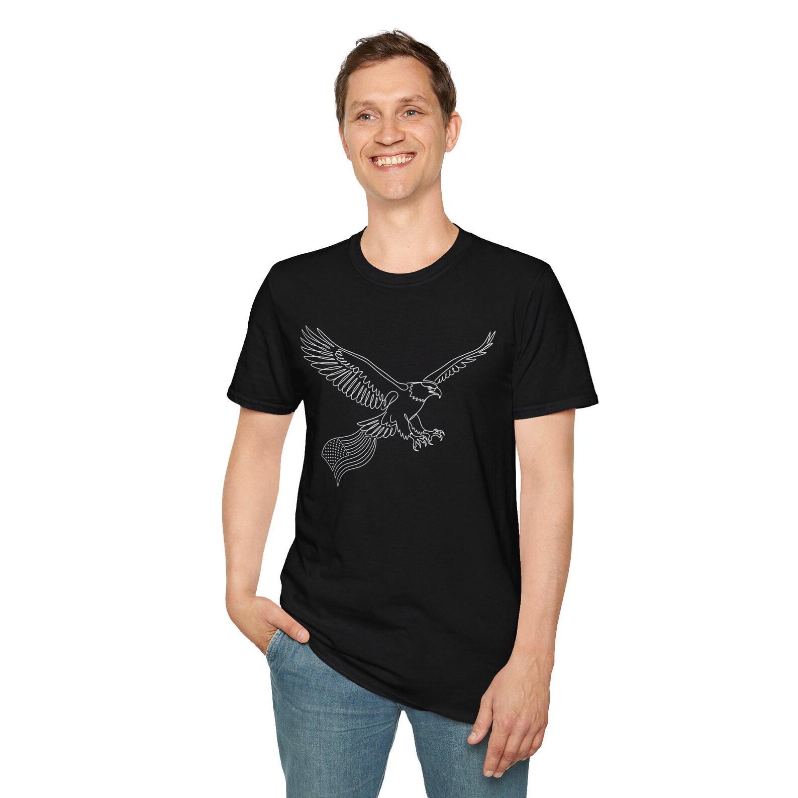 Soaring Eagle Line Art T-Shirt Minimal Bird Outline Tee 4XL