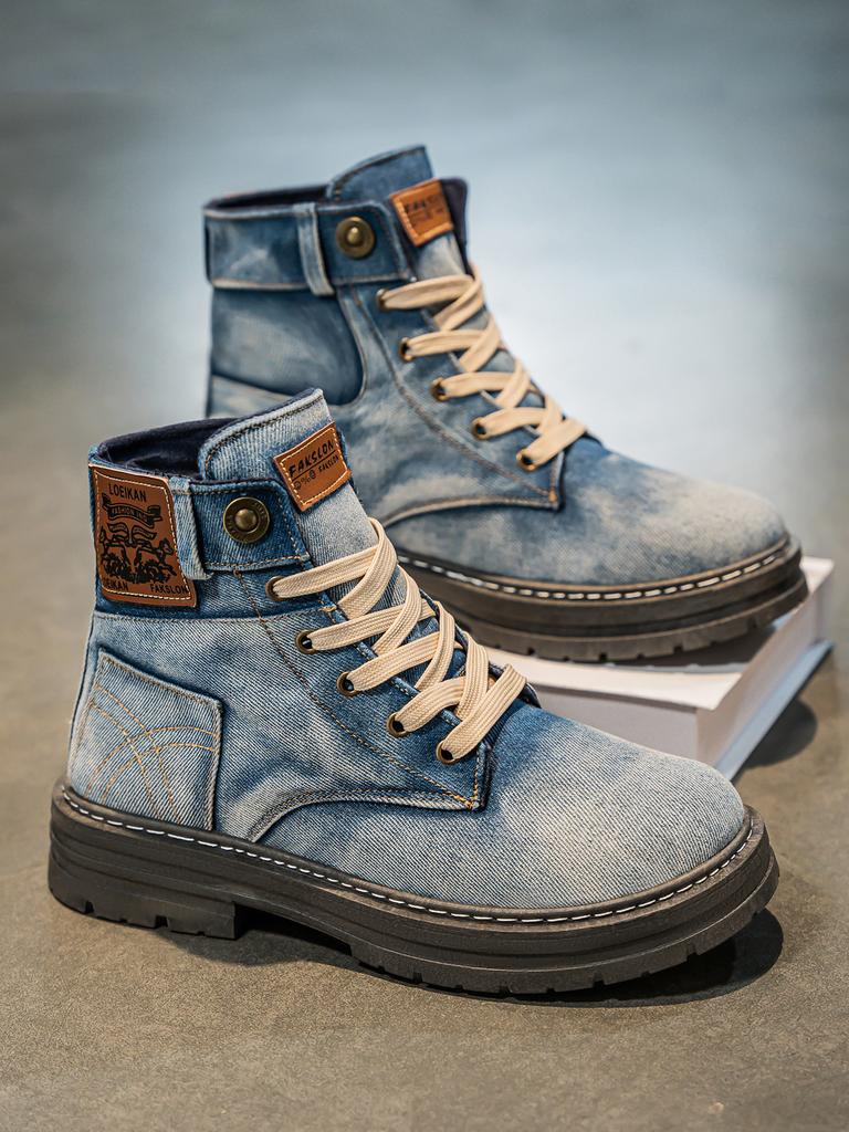 Men's high top denim boots, casual sports shoes, trendy and fashionable men's boots