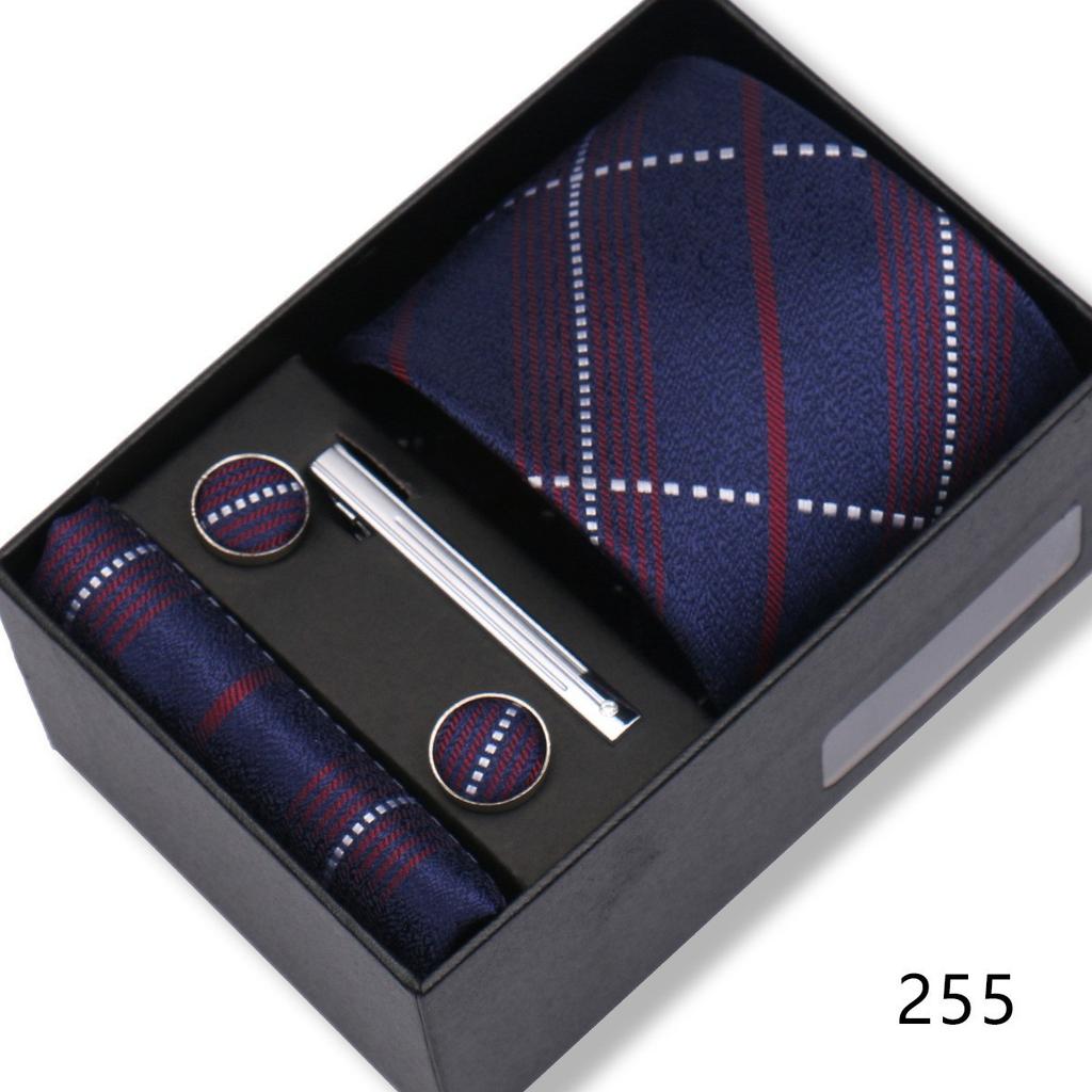 Ensemble Cadeau Boîte Pochette de Costume pour Homme Cravate Rayée Polyester Mode Premium Mariage Affaires