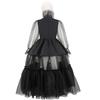 Kids Girls Long Sleeves Mesh Black Dress Outfits Halloween Cosplay Costumes