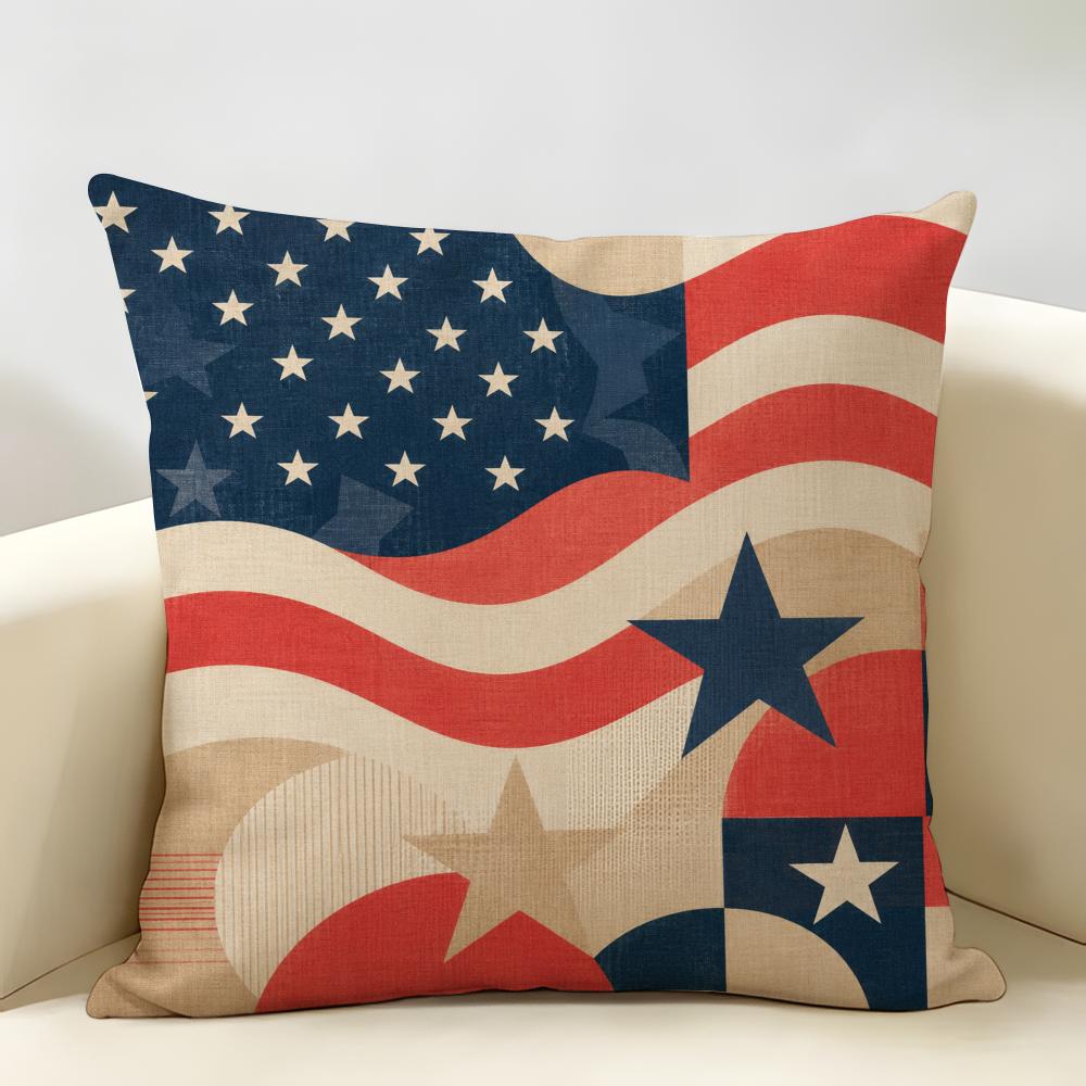 Polka Dot American Flag Cushion Cover Durable Hypoallergenic Organic Linen Pillow Cover Short Size Washable SkinFriendly