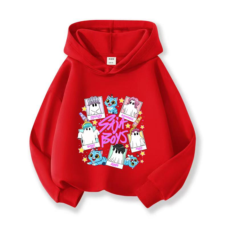 KPop Devil Hunter Huntrix Printed Short Hoodie Children's Casual Fashion Sports Hoodie