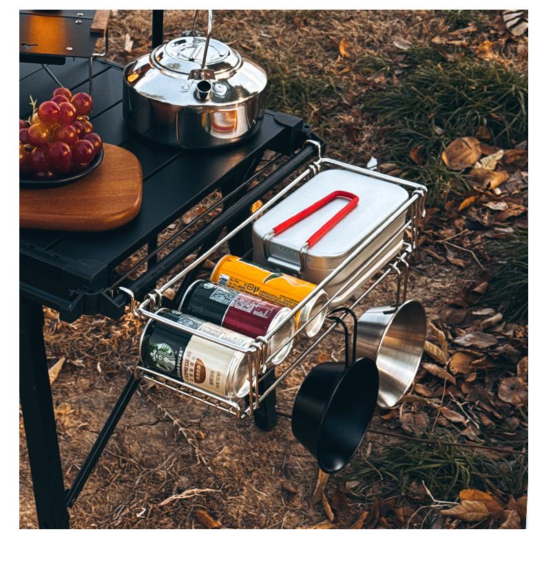 CLS Outdoor IGT Aluminum Folding Table with Hanging Rack and Portable Storage Basket