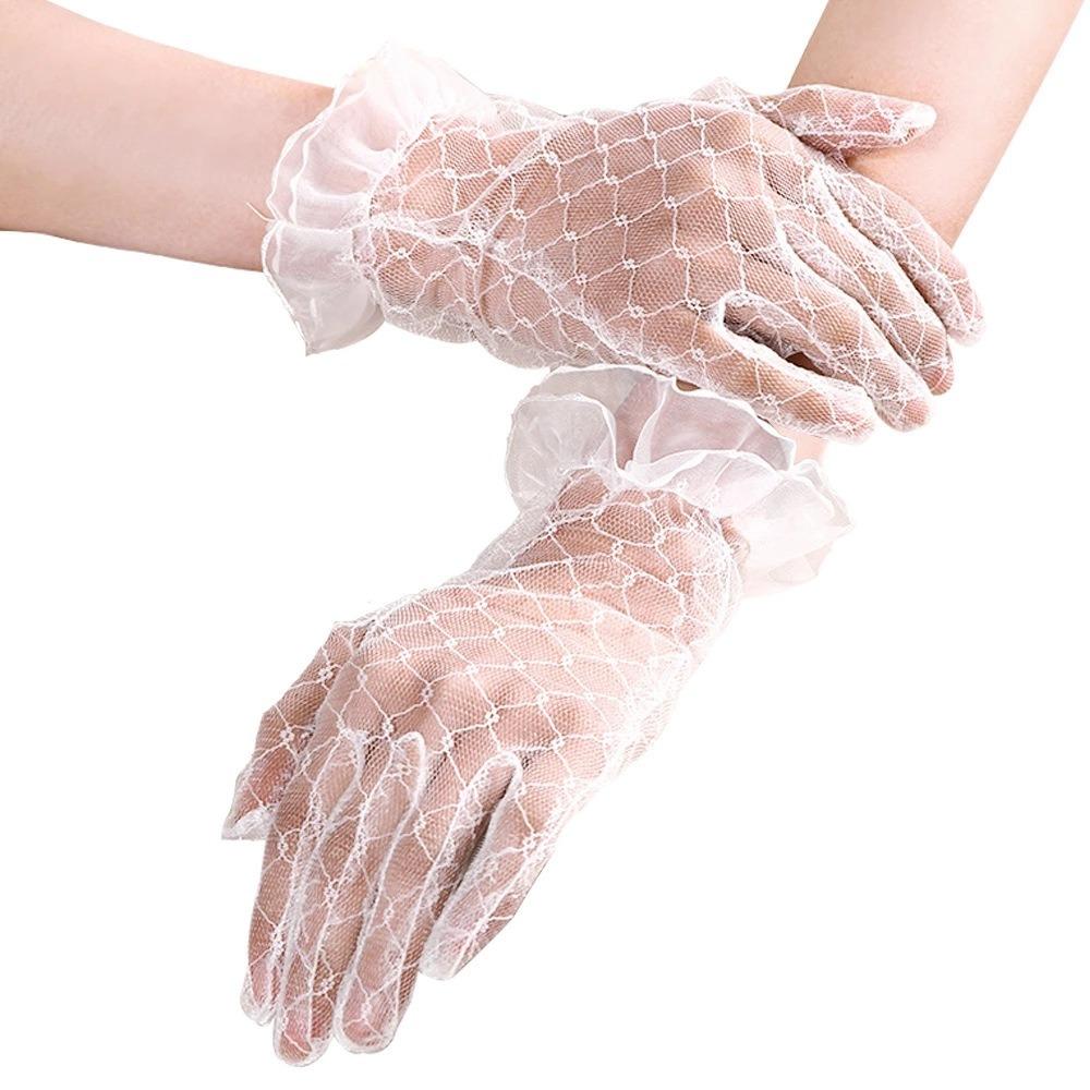 Elastic Banquet Dinner Dress Short Autumn Wedding Bridal Mesh Gloves Lace Gloves Thin Mittens