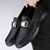 Fashion Genuine Leather Metal Buckle Loafers Crocodile Pattern Men Slip on Shoes Business Man Casual Shoes Stylish Male Driving Footwear