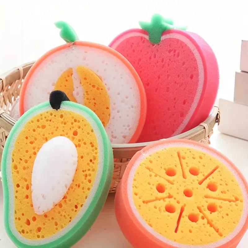 4pcs Fruit Type Thickened Sponge Wipe Scouring Pad Multi-functional Decontamination Cleaning Dishwashing Sponge