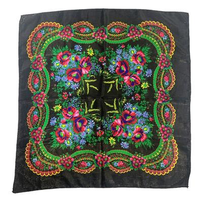 70*70cm Gold Thread Russian Style Floral Print Square Scarf