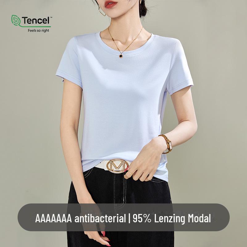 

Женская двухсторонняя футболка из тенсел-модала с круглым вырезом и коротким рукавом - Коллекция Лето 2025 L