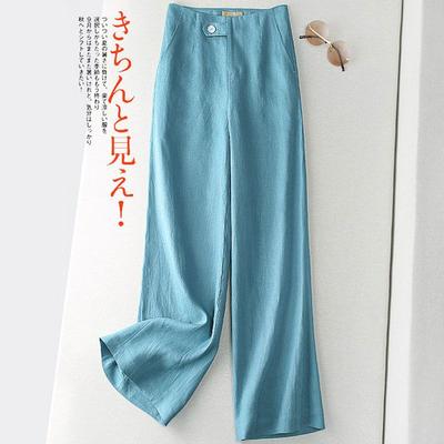 Leinenhose Weite Hose Damen Hohe Taille Schlankmachende Baumwoll-Leinenhose Vielseitige Gerade Hose Damenhose