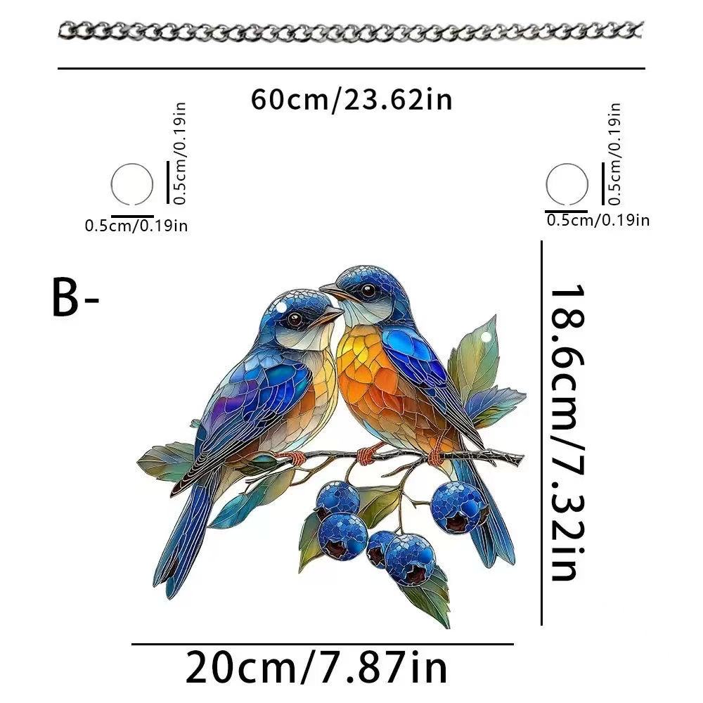 

2D Pretty Bird Stained Window Hanging, Bird Art Pendant For Kitchen Livingroom Office, Halloween Fall Animal Lover Wreath Sign 15x15 cm