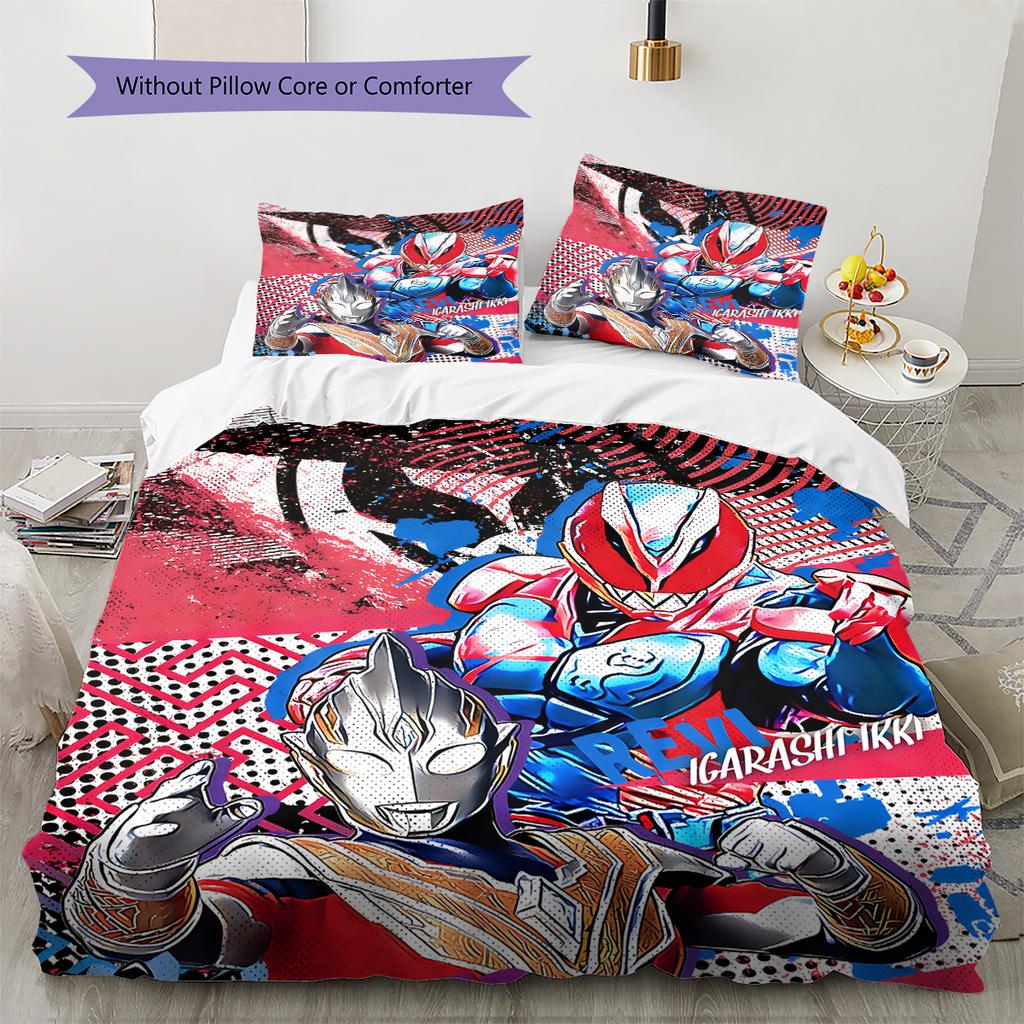 Ultraman Pattern Bedding Quilt Set Home Decoration Gift (1 * duvet cover + 2 * pillowcase without core)