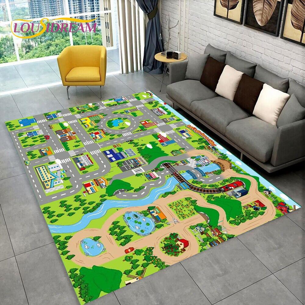 Highway City Child Playmat Large Carpet Rug for Home Living Room Bedroom Sofa Doormat Decor Kid Play Area Rug Non-slip Floor Mat
