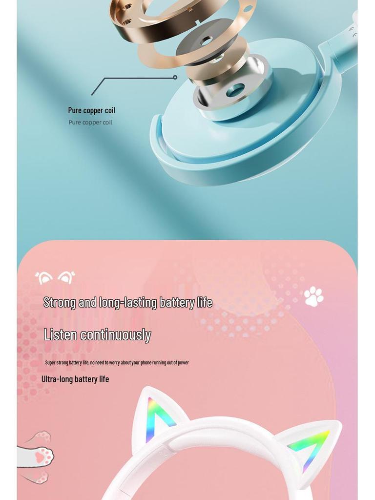 Cross-Border RGB Cat Ear Bluetooth Headphones KE-28 with Mic