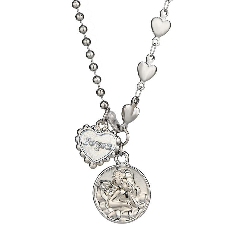 Elegant Korean Style Cupid Heart Titanium Steel Necklace For Unisex Fashion Accessories