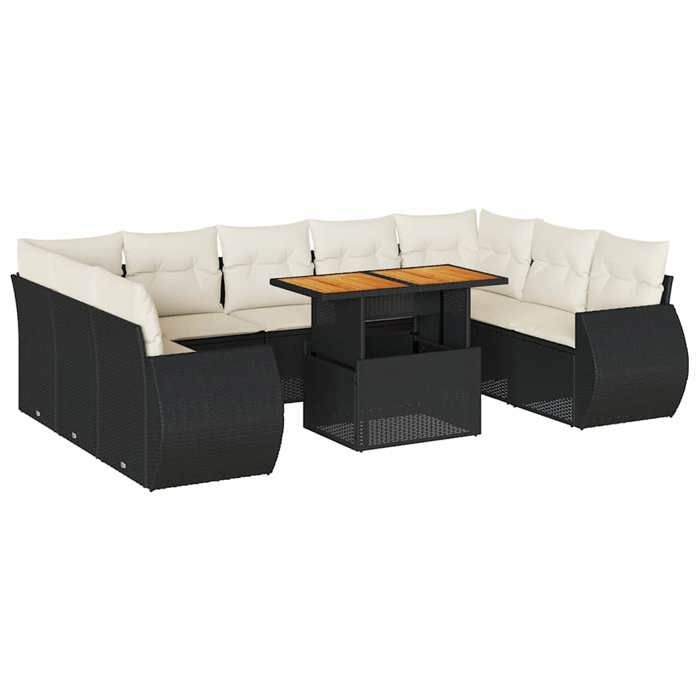 VidaXL Garden Lounge Set 10 Pcs with Cushions Black Wicker 3327304