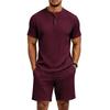 Summer Retro Men's Loose Knit Henley Shirt & Shorts Set