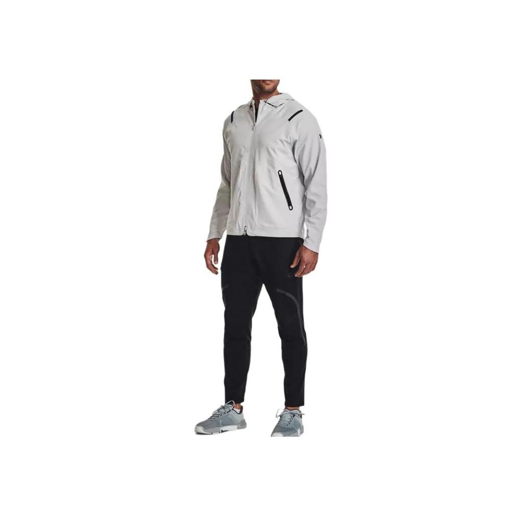 Under Armour Sun Protection Series Solid Zip-Up Drawstring Hooded Sports Woven Breathable Training Jacket Men Jacket Grey 1370494-014